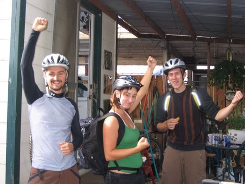Nathaniel, Nikkie and Sean ready to bike to Fall Creek. Bicycle Ride to Bedrock Campground Fall Creek, Oregon